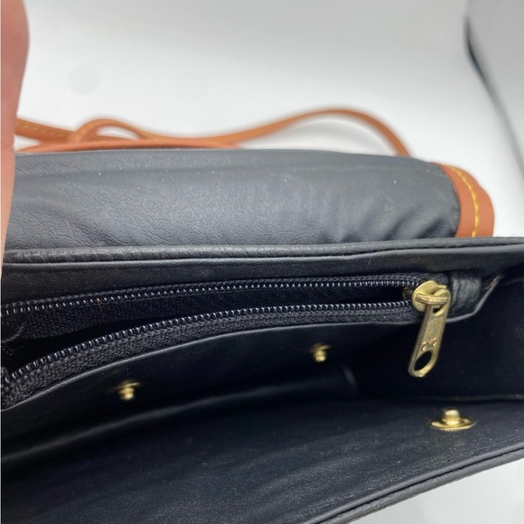 Vintage Small Navy Blue Leather With Brown Trim Purse Crossbody Purse Gold - Picture 8 of 8